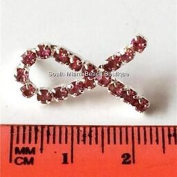 Crystal Pink Ribbon Lapel Pin Hat Tie Tac Breast Cancer Awareness Silver Plated - Picture 7 of 7